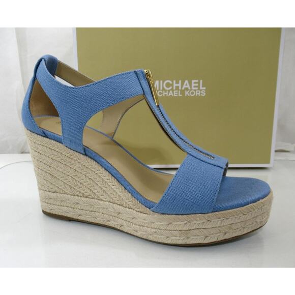 Michael Kors Berkley Mid Platform Wedge Sandals Espadrille French blue Size 9.5 - Picture 1 of 7